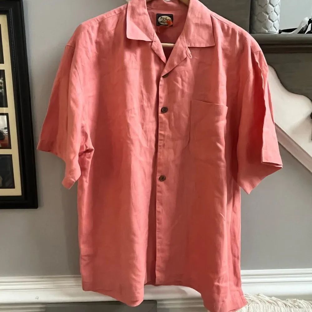Tommy Bahama Coral Linen Button Down Shirt sz L EUC